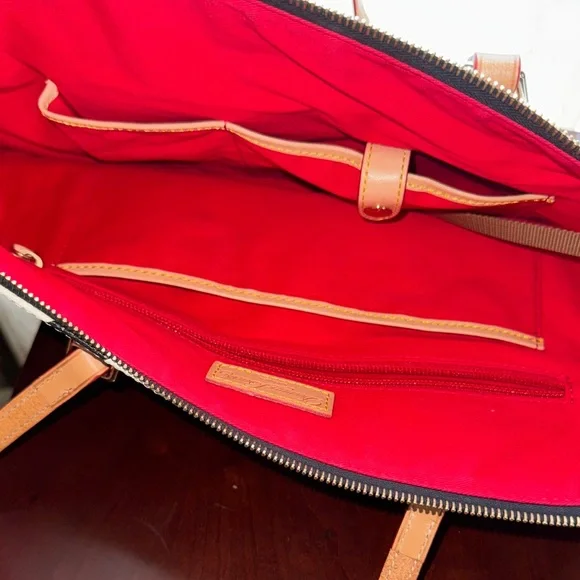 Dooney & Bourke Chevron Tote - Black and White with Tan Leather Trim - Picture 11 of 13